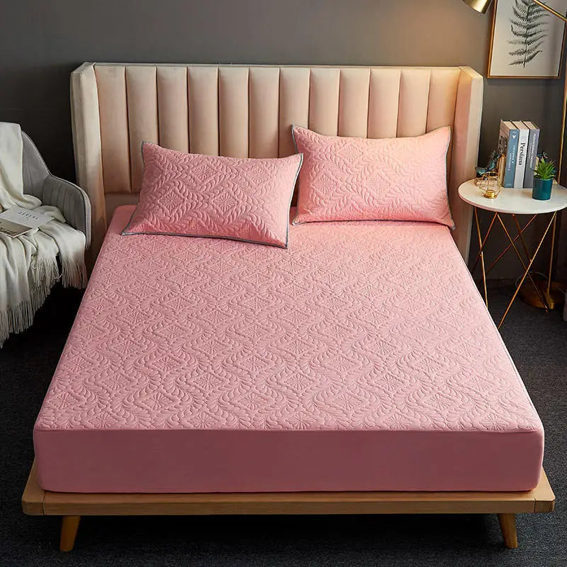 Bonenjoy Quilted Waterproof Fitted Sheet With Elastic Queen King Size Mattress Cover Solid Color Bed Sheets (No Pillowcase)