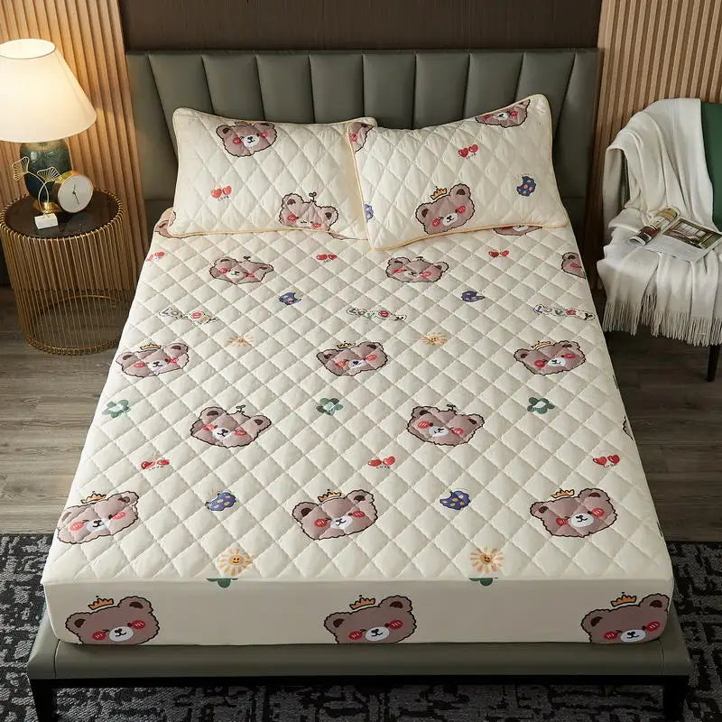 Bonenjoy Quilted Waterproof Fitted Sheet With Elastic Queen King Size Mattress Cover Solid Color Bed Sheets (No Pillowcase)