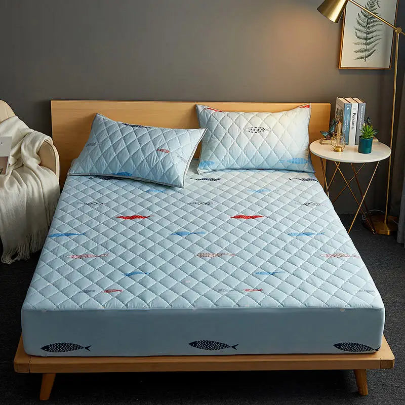 Bonenjoy Quilted Waterproof Fitted Sheet With Elastic Queen King Size Mattress Cover Solid Color Bed Sheets (No Pillowcase)