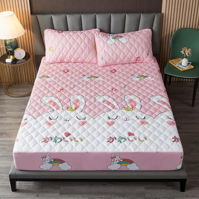 Bonenjoy Quilted Waterproof Fitted Sheet With Elastic Queen King Size Mattress Cover Solid Color Bed Sheets (No Pillowcase)