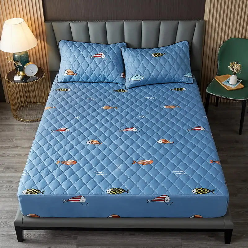 Bonenjoy Quilted Waterproof Fitted Sheet With Elastic Queen King Size Mattress Cover Solid Color Bed Sheets (No Pillowcase)