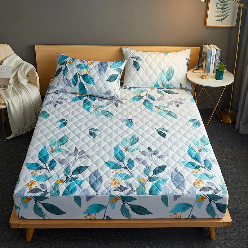 Bonenjoy Quilted Waterproof Fitted Sheet With Elastic Queen King Size Mattress Cover Solid Color Bed Sheets (No Pillowcase)