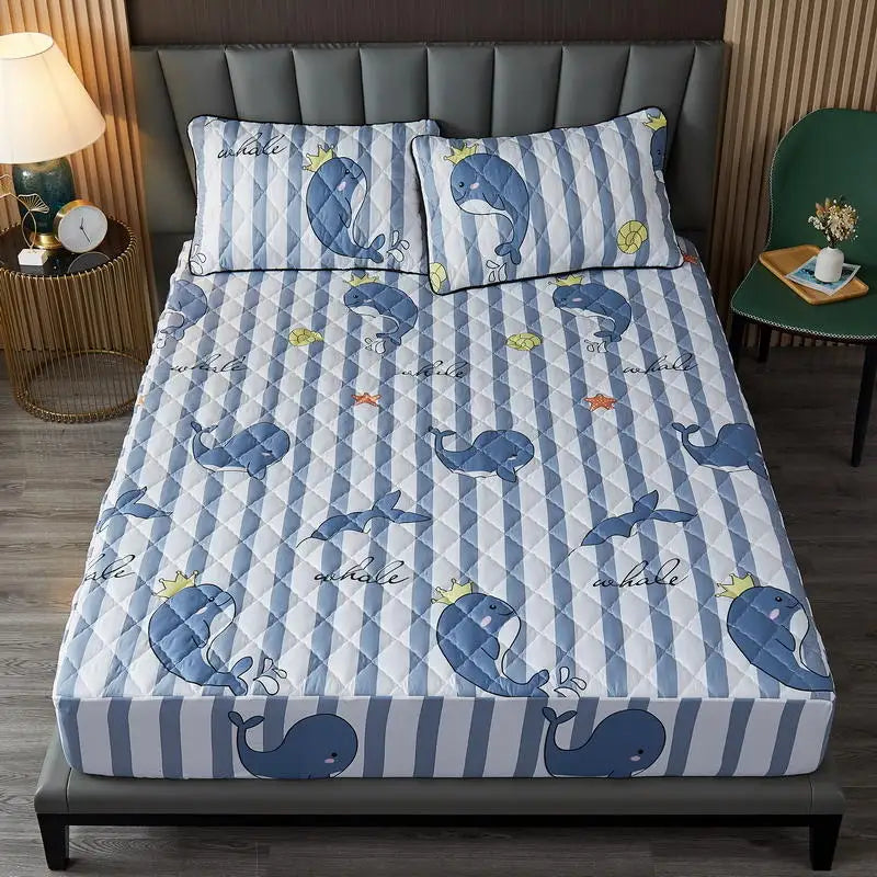 Bonenjoy Quilted Waterproof Fitted Sheet With Elastic Queen King Size Mattress Cover Solid Color Bed Sheets (No Pillowcase)