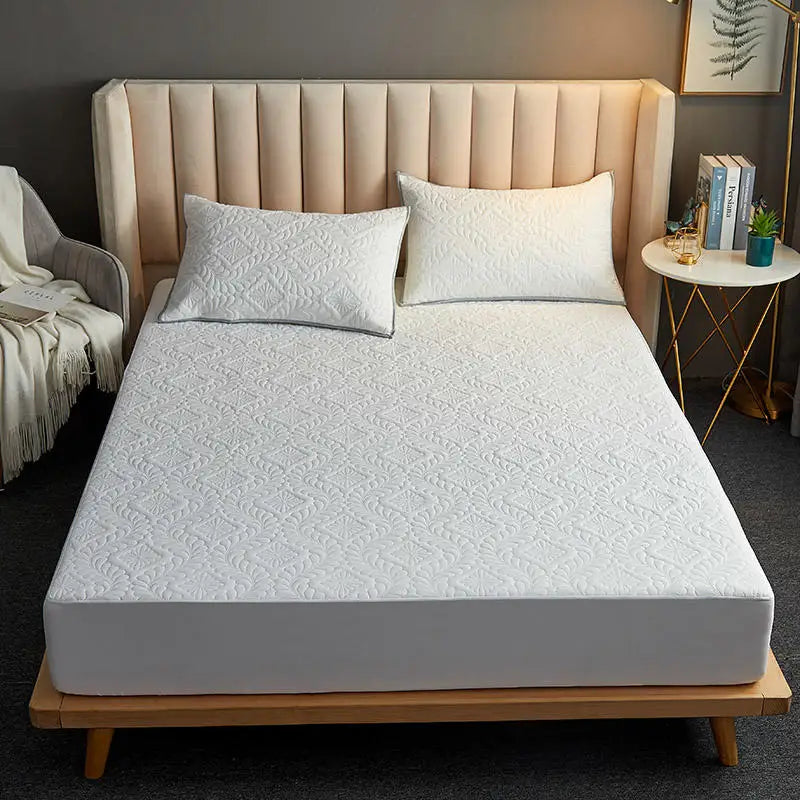 Bonenjoy Quilted Waterproof Fitted Sheet With Elastic Queen King Size Mattress Cover Solid Color Bed Sheets (No Pillowcase)