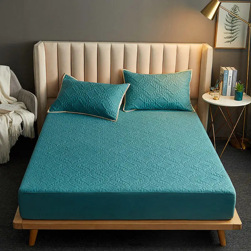 Bonenjoy Quilted Waterproof Fitted Sheet With Elastic Queen King Size Mattress Cover Solid Color Bed Sheets (No Pillowcase)