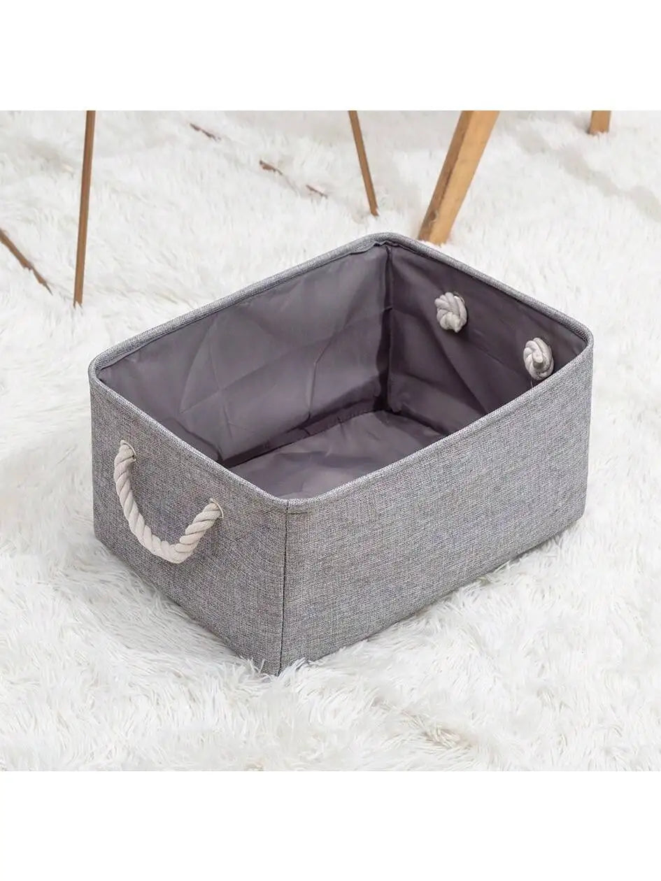 3sizes 1PCS foldable desktop storage basket with large capacity and handle for toys organizer, linen fabric storage basket for d