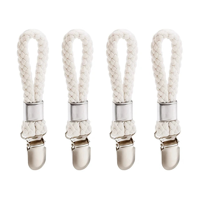 4PCS Bathroom Clips Braided Cotton Loop Metal Clamp Towel Clothes Pegs Household Multipurpose Cloth Hanger Kitchen Storage Racks