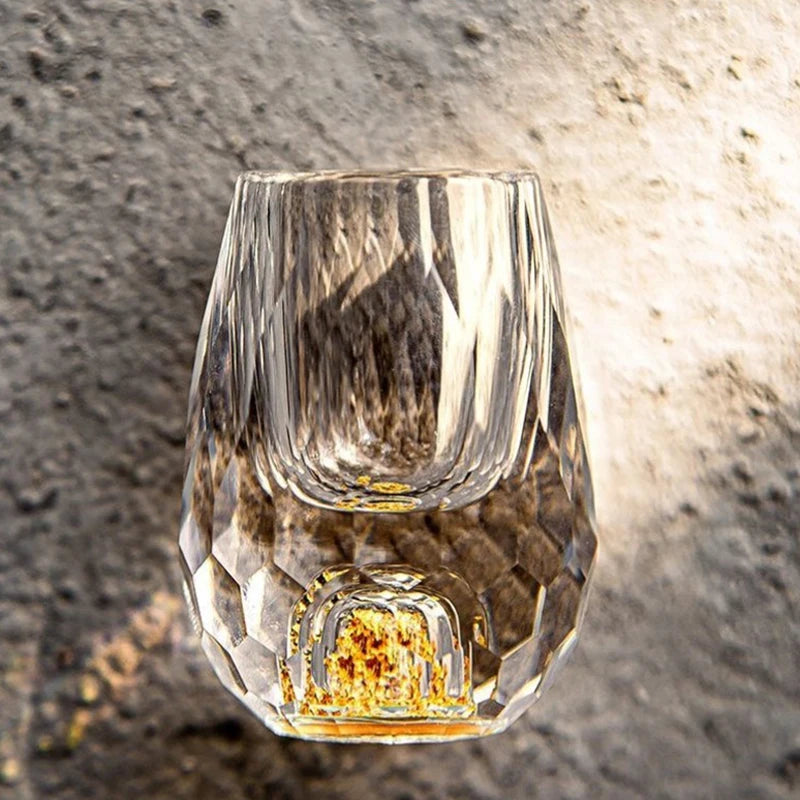 Luxury Crystal Glass Vodka Glass Sake Shochu Glass Bar Liqueur Double Bottom Gold Foil Glass Tea Cup High-end Gifts Hard Liquor