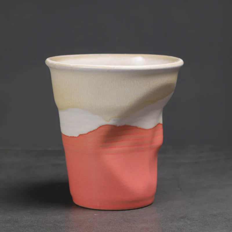 Creative Coarse Ceramic Coffee Cups Retro Irregular Folded Ceramic Mug