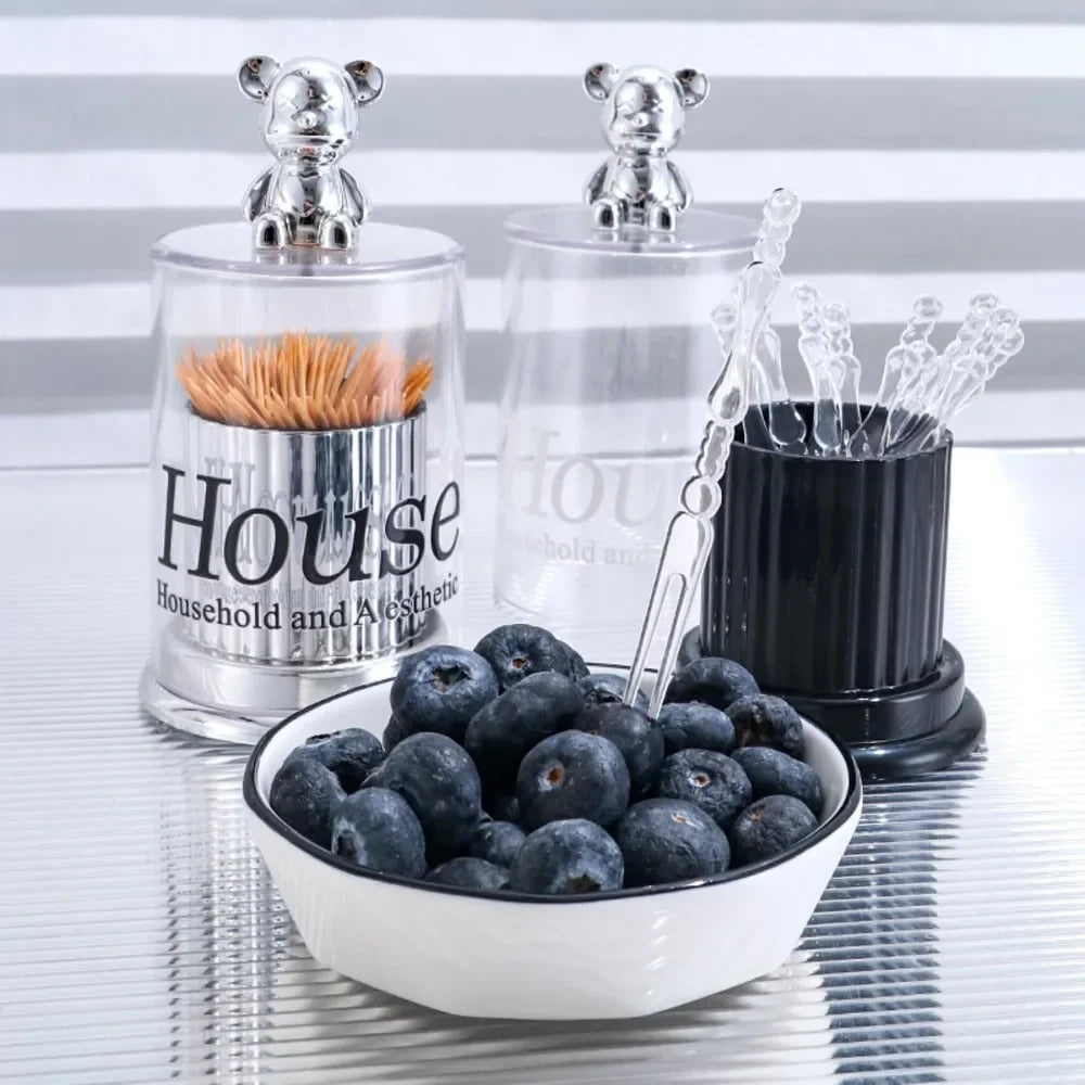 1pc Acrylic Toothpick Box Dispenser Jars with Lids Set Cute Decor Storage Containers for Cotton Ball, Cotton Swab Storage Tank