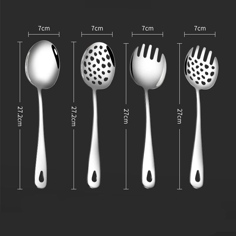 304 Stainless Steel Long Handle Public Hole Spoon Serving Fork Salad Household Tablespoons Cutlery Dinnerware Kitchen