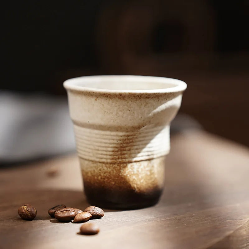 Creative Coarse Ceramic Coffee Cups Retro Irregular Folded Ceramic Mug