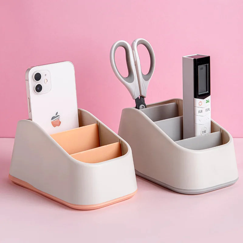 Remote Control Holder 4 Slot Desktop Storage Box Tv Remote Control Phone Trapezoidal Basket Stationery Organizer Case