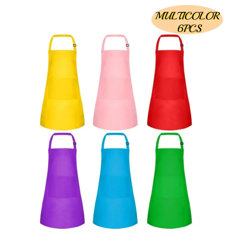 6-12 Pack Kids Painting Aprons with 2 Pockets Adjustable Chef Art Apron for Cooking Baking Painting Crafting Christmas Party