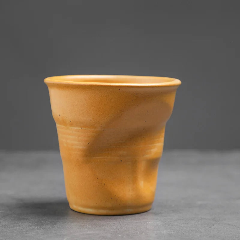 Creative Coarse Ceramic Coffee Cups Retro Irregular Folded Ceramic Mug