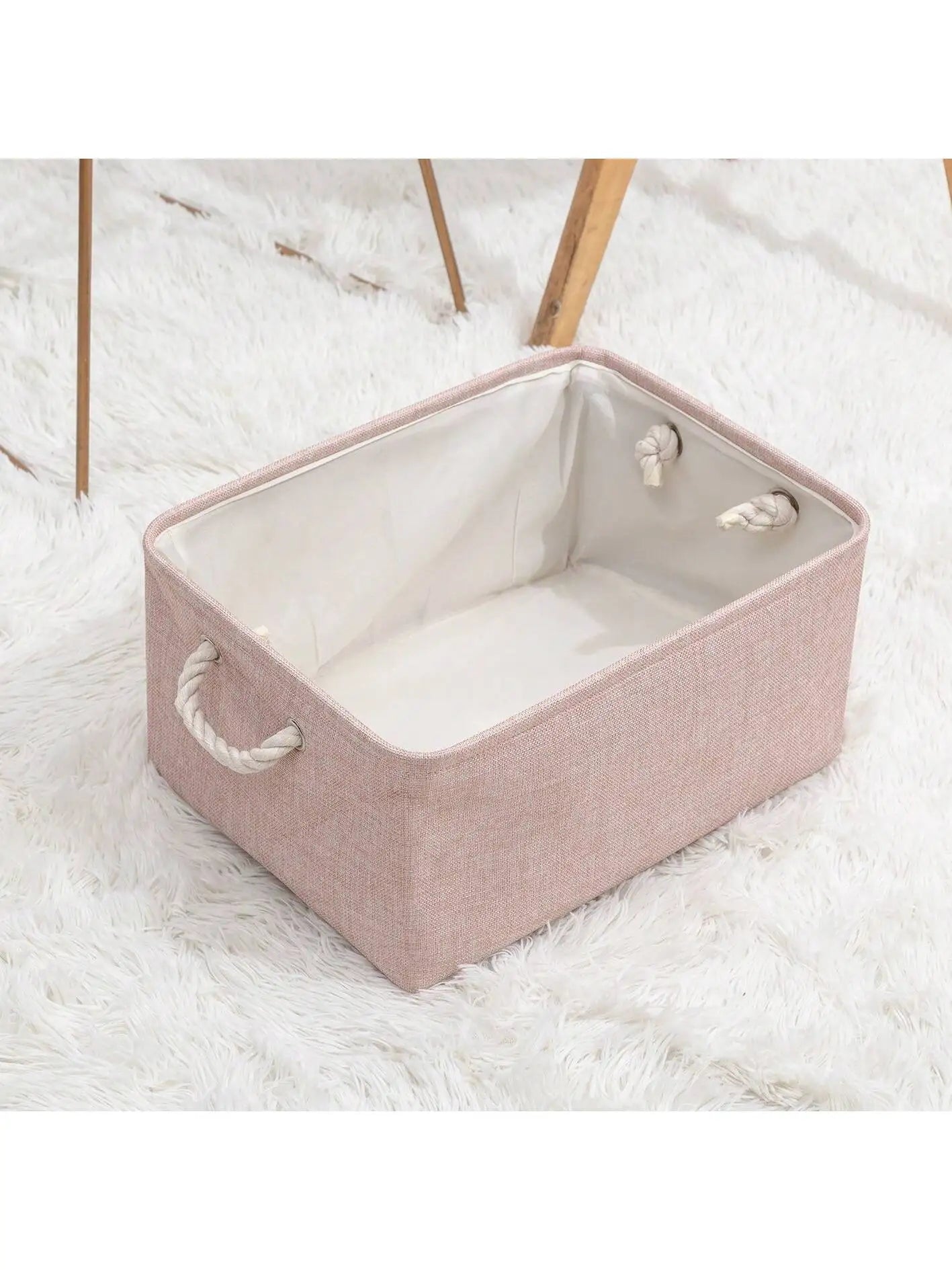 3sizes 1PCS foldable desktop storage basket with large capacity and handle for toys organizer, linen fabric storage basket for d