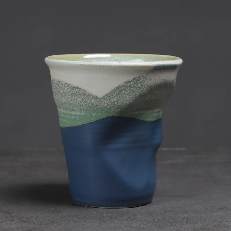 Creative Coarse Ceramic Coffee Cups Retro Irregular Folded Ceramic Mug