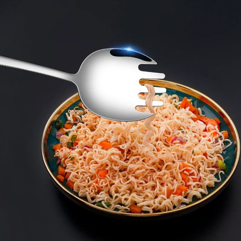 304 Stainless Steel Long Handle Public Hole Spoon Serving Fork Salad Household Tablespoons Cutlery Dinnerware Kitchen