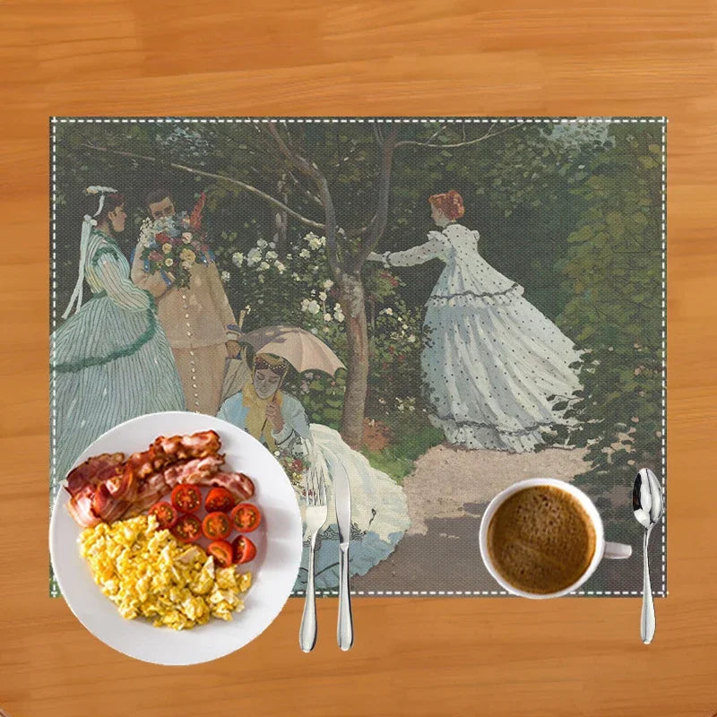 Famous Oil Painting By Claude Monet Table Mats Waterlily Lotus Flower Coffee Cup Pads Kitchen Accessories Linen Dining Placemat