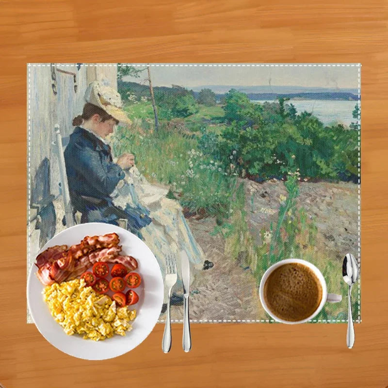 Famous Oil Painting By Claude Monet Table Mats Waterlily Lotus Flower Coffee Cup Pads Kitchen Accessories Linen Dining Placemat