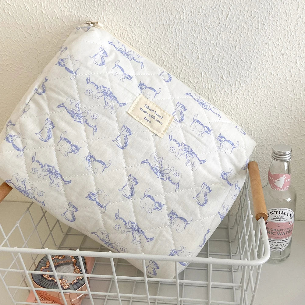 Storage Organizer Floral Puffy Quilted Makeups Bags Flower Printed Cosmetic Pouch Large Travel Cosmetics Bag Makeup Accessory
