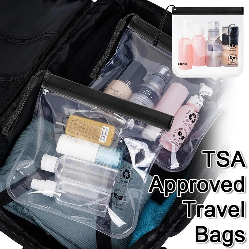 1/4pcs Transparent Travel Use TSA Approved Cosmetic Bags Waterproof Luggage Make Up Liquid Leakproof Resealable EVA Toiletry Bag