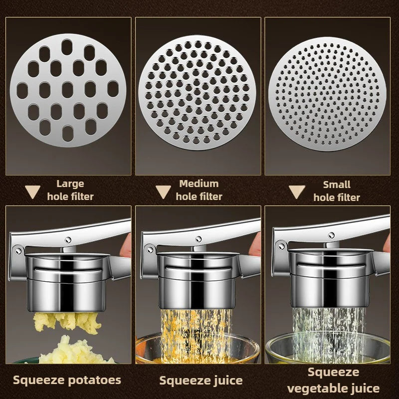 Masher RicerPress Mashed Potatoes Stainless Steel Crushing Puree Fruit Vegetable SqueezerJuicer Press Maker Kitchen Tools