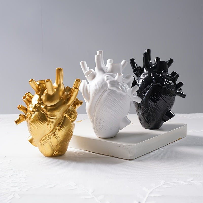 1pc Creative Heart Vase - Resin Decorative Bottle Dried Flower Container - Halloween Thanksgiving Christmas Decor - Indoor Ornament - For Home Decor Lovers
