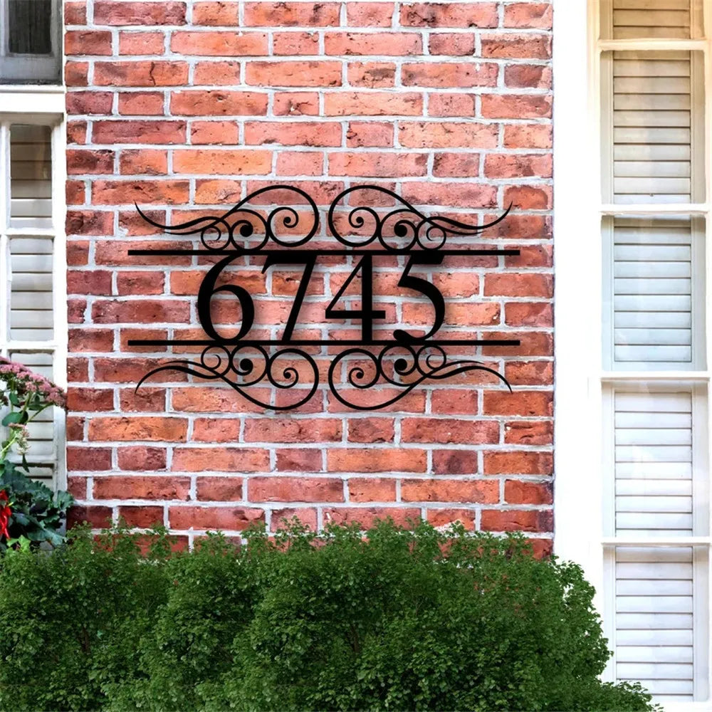 Personalized Black Metal Address Plate Sign Custom House Number Outdoor Plaque for Home Door Wall Decorate 12/16/20 inch