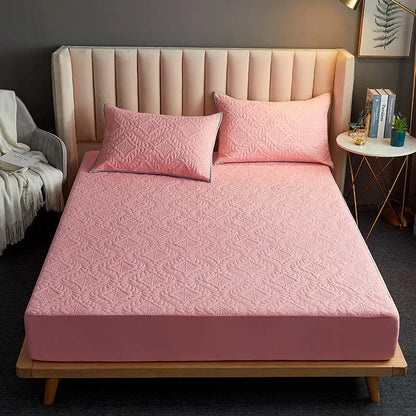 Bonenjoy Quilted Waterproof Fitted Sheet With Elastic Queen King Size Mattress Cover Solid Color Bed Sheets (No Pillowcase)