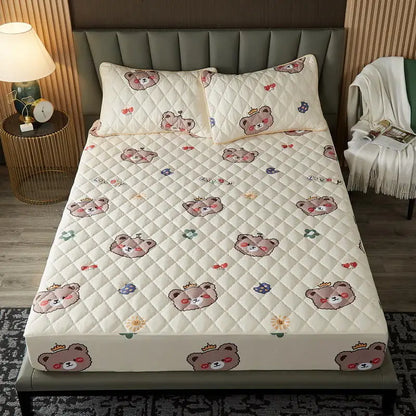 Bonenjoy Quilted Waterproof Fitted Sheet With Elastic Queen King Size Mattress Cover Solid Color Bed Sheets (No Pillowcase)