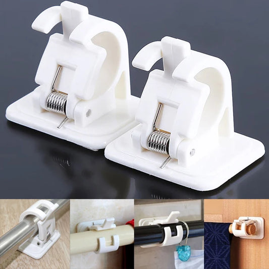 2Pcs Shower Curtain Hanging Rod End Fixing Holder Hook Self Adhesive Wall Nail Bathroom Curtain Rod Clamp Hook Support Frame