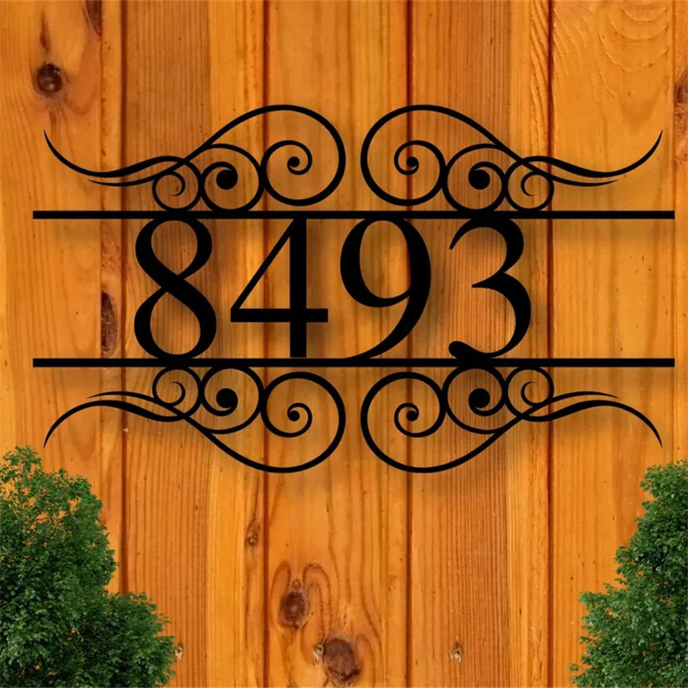 Personalized Black Metal Address Plate Sign Custom House Number Outdoor Plaque for Home Door Wall Decorate 12/16/20 inch