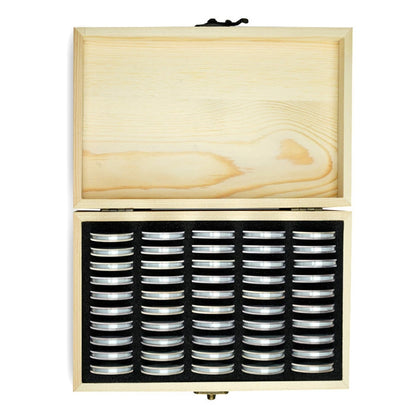 50Pcs Coin Holder Case With Wooden Storage Box Round Coin Capsules Commemorative Coin Holder Coin Display Case Organizer