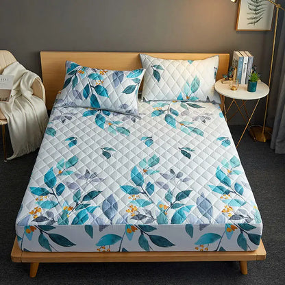 Bonenjoy Quilted Waterproof Fitted Sheet With Elastic Queen King Size Mattress Cover Solid Color Bed Sheets (No Pillowcase)