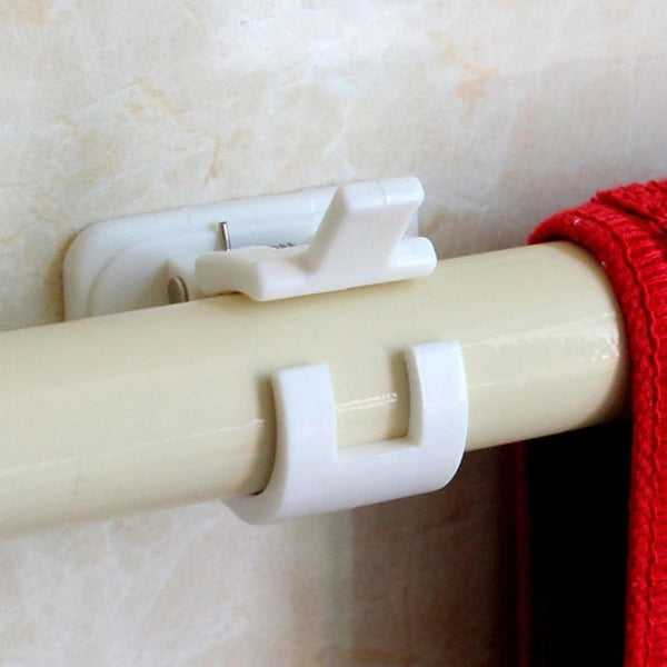 2Pcs Shower Curtain Hanging Rod End Fixing Holder Hook Self Adhesive Wall Nail Bathroom Curtain Rod Clamp Hook Support Frame