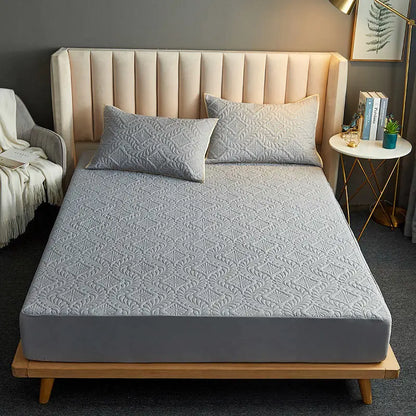 Bonenjoy Quilted Waterproof Fitted Sheet With Elastic Queen King Size Mattress Cover Solid Color Bed Sheets (No Pillowcase)