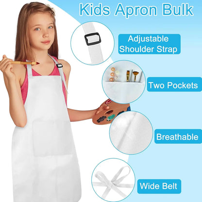 6-12 Pack Kids Painting Aprons with 2 Pockets Adjustable Chef Art Apron for Cooking Baking Painting Crafting Christmas Party