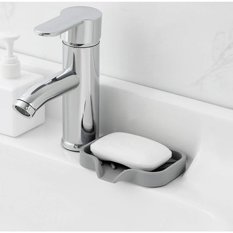Silicone Kitchen Sink Tray Soap Dish Holder with Drain Tip Countertop Sink Scrubber Drain Pad for Sponge Kitchen Bathroom Tools