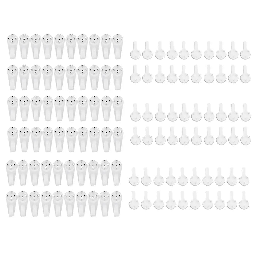 60pcs Plastic Photo Picture Frame Nail Painting Frame Mirror Clock Wall Hanging Nail Hook Hanger for Hard Wall Concrete Brick