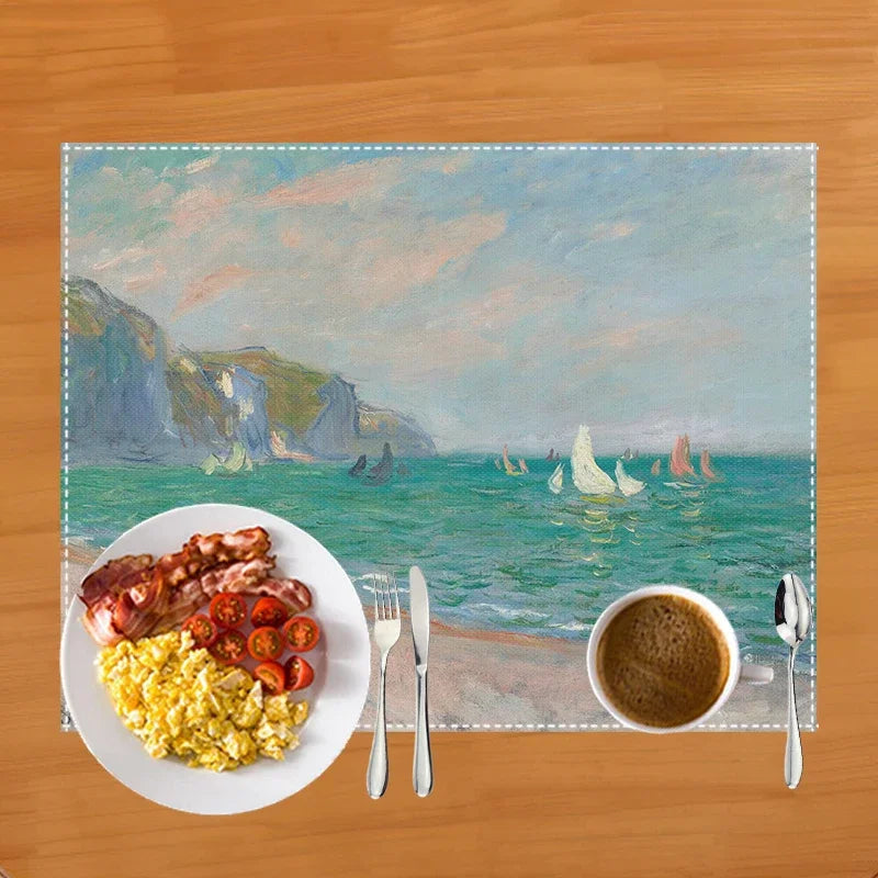 Famous Oil Painting By Claude Monet Table Mats Waterlily Lotus Flower Coffee Cup Pads Kitchen Accessories Linen Dining Placemat