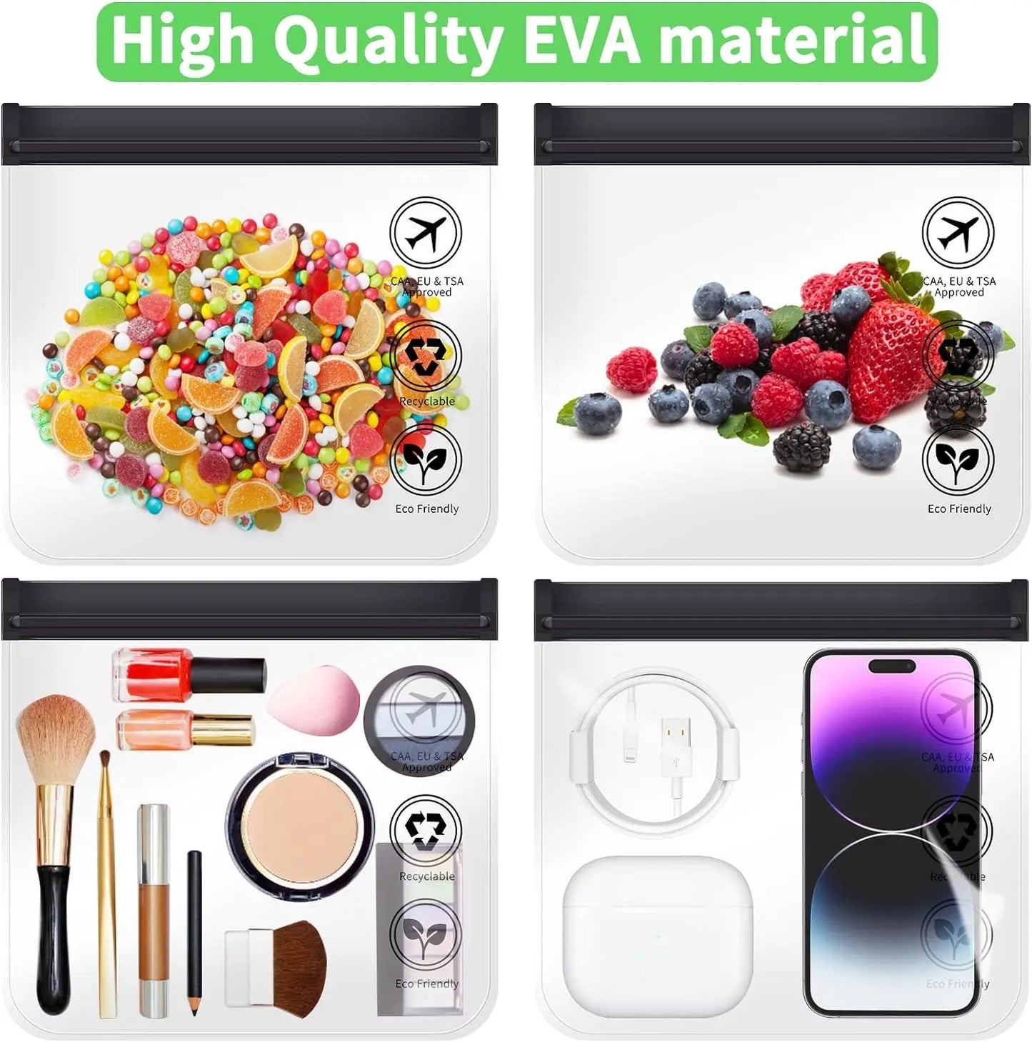 1/4pcs Transparent Travel Use TSA Approved Cosmetic Bags Waterproof Luggage Make Up Liquid Leakproof Resealable EVA Toiletry Bag