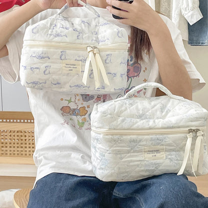 Storage Organizer Floral Puffy Quilted Makeups Bags Flower Printed Cosmetic Pouch Large Travel Cosmetics Bag Makeup Accessory