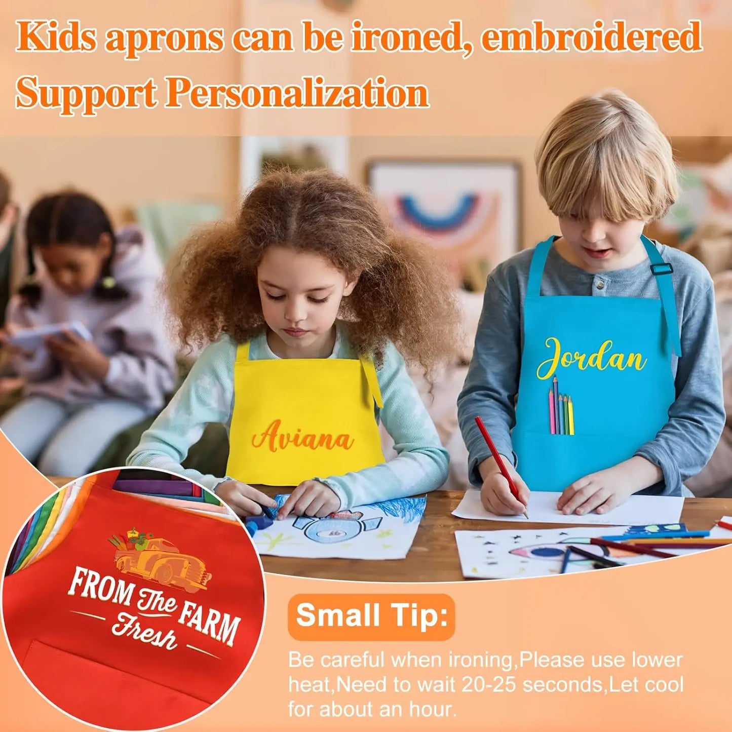 6-12 Pack Kids Painting Aprons with 2 Pockets Adjustable Chef Art Apron for Cooking Baking Painting Crafting Christmas Party