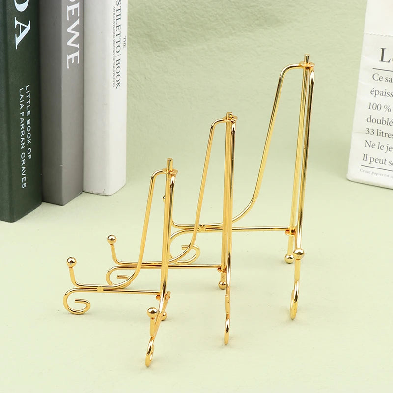 1Pc Craft Gold Bracket Book Holder Metal Bowl Plates Plate Rack Picture Art Frame Pedestal Display Stand Home Decor Supplies