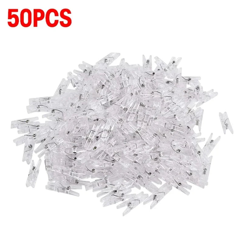 200/50Pc Mini Plastic Clips Transparent Photo Snack Sealing Clip Clothespins DIY Home Party Decoration Fairy Light Hanging Clamp