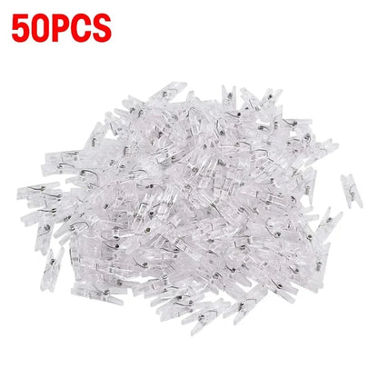 200/50Pc Mini Plastic Clips Transparent Photo Snack Sealing Clip Clothespins DIY Home Party Decoration Fairy Light Hanging Clamp
