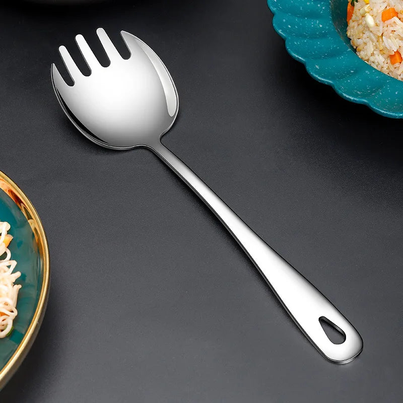 304 Stainless Steel Long Handle Public Hole Spoon Serving Fork Salad Household Tablespoons Cutlery Dinnerware Kitchen