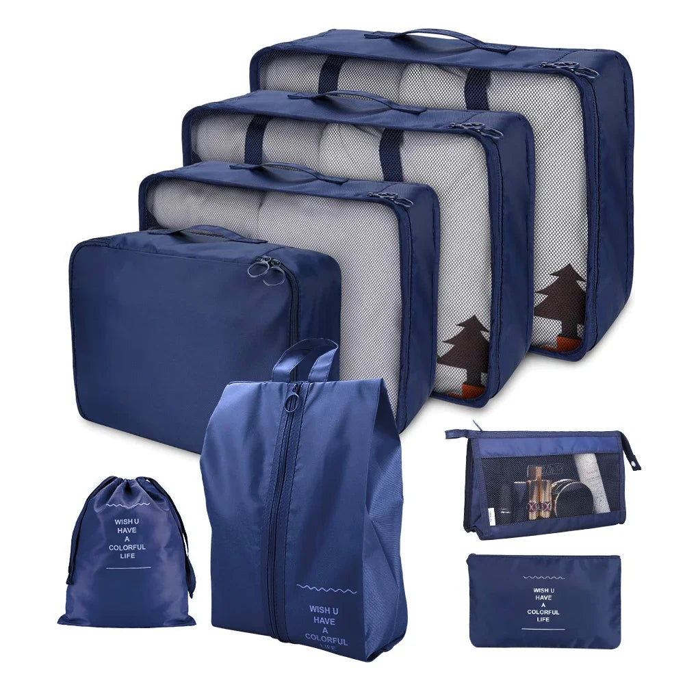 Waterproof Packing Cubes 8pc Set for Suitcases Travel Packing Organizer With Double Zipper Pulls Mesh Top 100% Durable Polyester