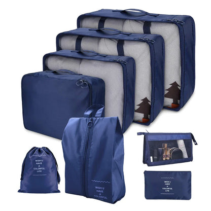 Waterproof Packing Cubes 8pc Set for Suitcases Travel Packing Organizer With Double Zipper Pulls Mesh Top 100% Durable Polyester